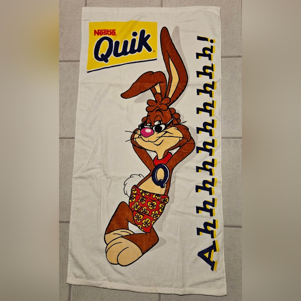 Vintage Nestlé Quik Towel Nes Quick Bunny Rabbit Ahhhhh 42x22 1998 READ